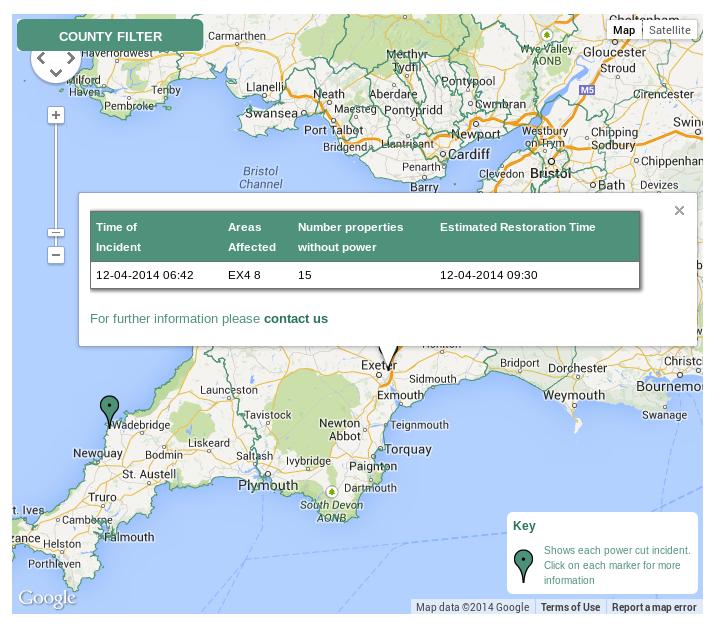 Western Power Distribution power cut map at 08:39 BST on Saturday April 12th Western Power Distribution power cut map at 08:39 BST on Saturday April 12th